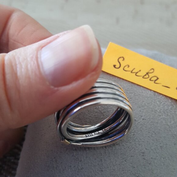 RARE Pandora Two-Tone Crossover Wrap Rope Ring 925 Silver 14K Gold Wide Band 8.5 - Picture 7 of 11